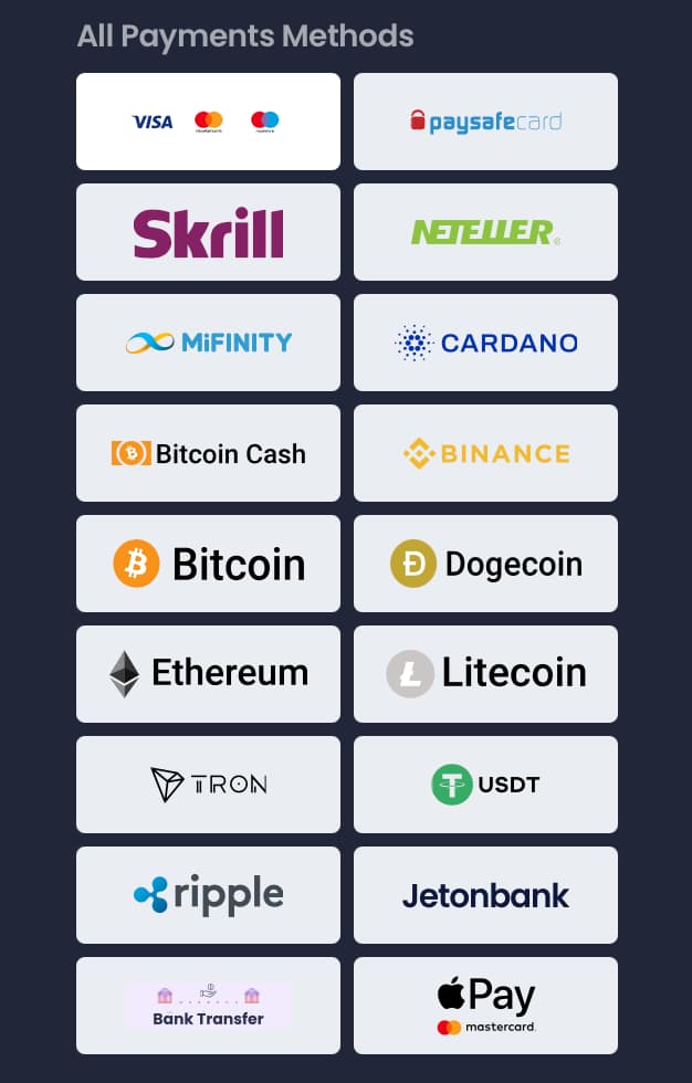 Payment methods available at Crocoslots Casino