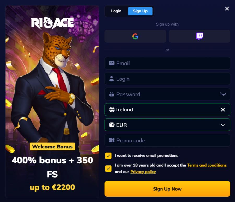 RioAce Casino Sign Up