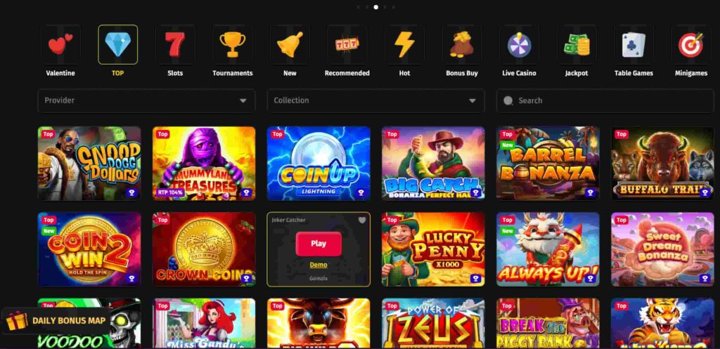 Jettbet Casino online slots lobby with featured top games, bonus buy, jackpots and live casino categories.