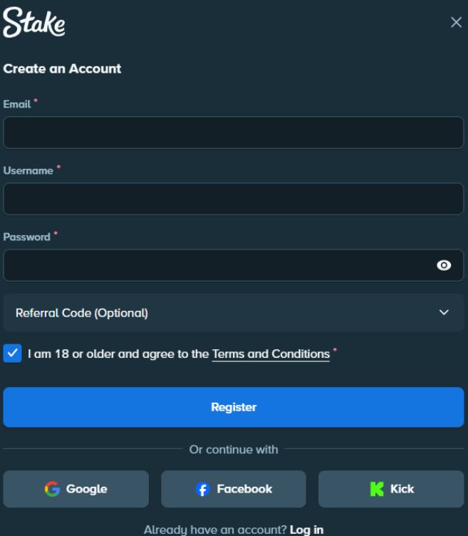 Stake Casino IE Registration Process