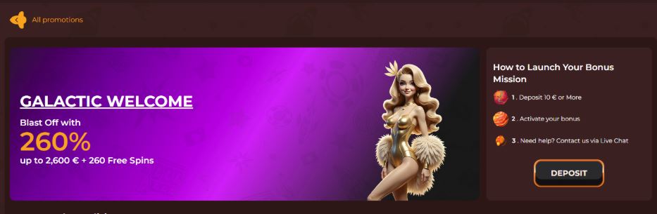Vega Zone Casino Galactic Welcome Bonus