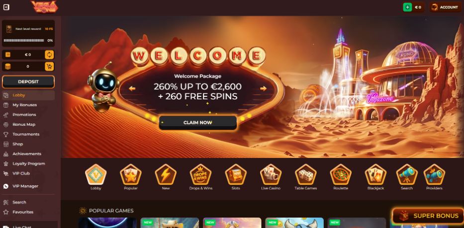 Vega Zone Casino Welcome Package