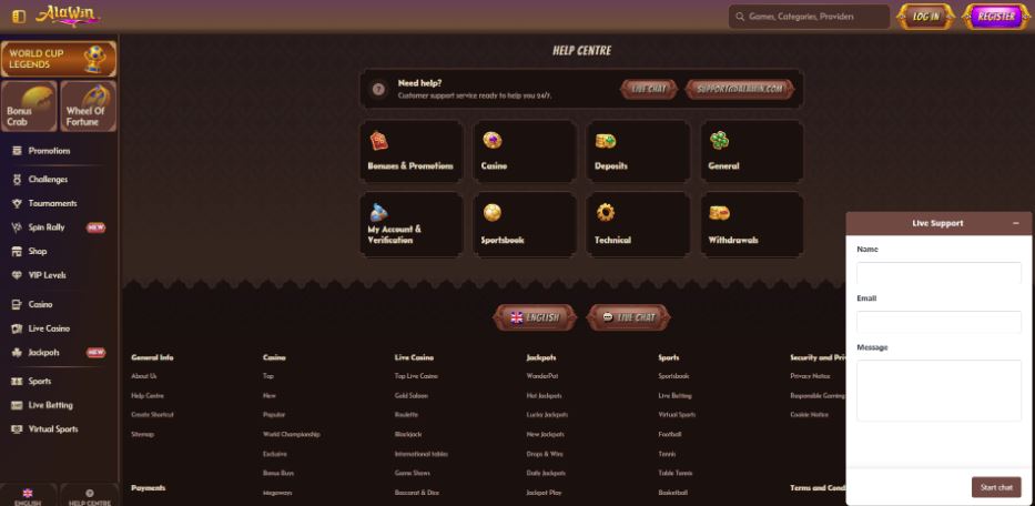 Alawin Casino Customer Support