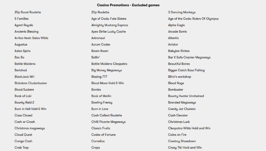 10Bet Casino Eligible Games and Exclusions