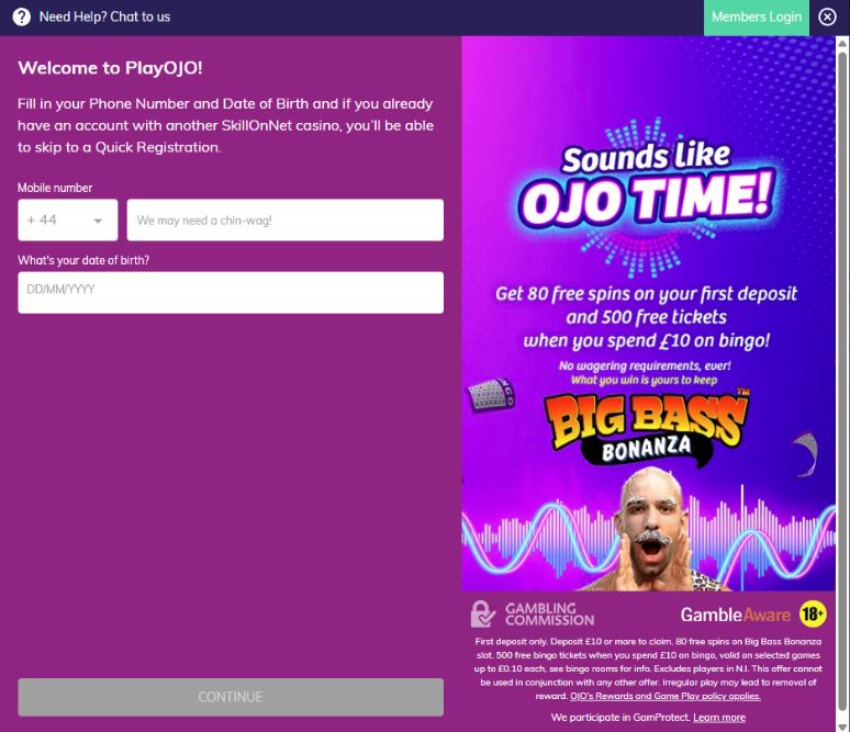 PlayOJO Casino Registration