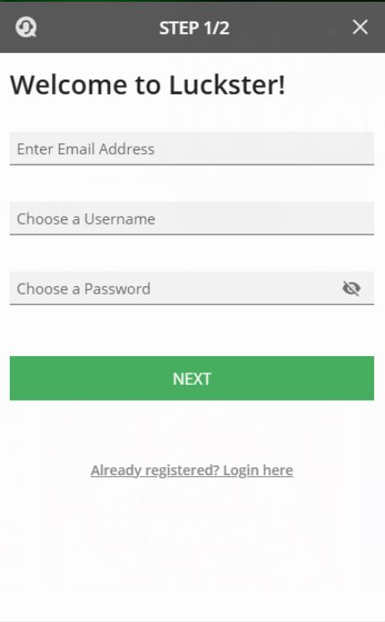 Registration Process Luckster Casino Step 1