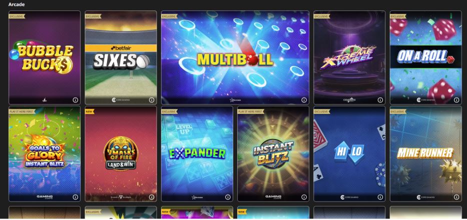 Betfair Casino Arcade Games, Bingo and Virtual Sports