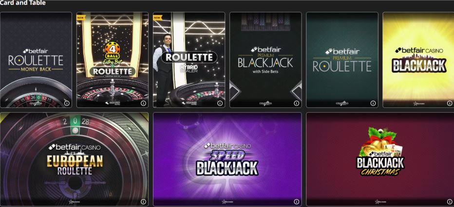 Betfair Casino Table Games & Video Poker