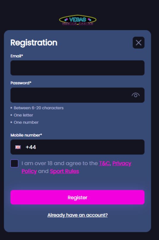 Vegas Mobile Casino Registration