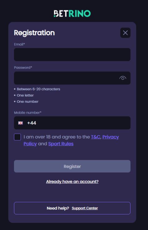 Betrino Casino Registration