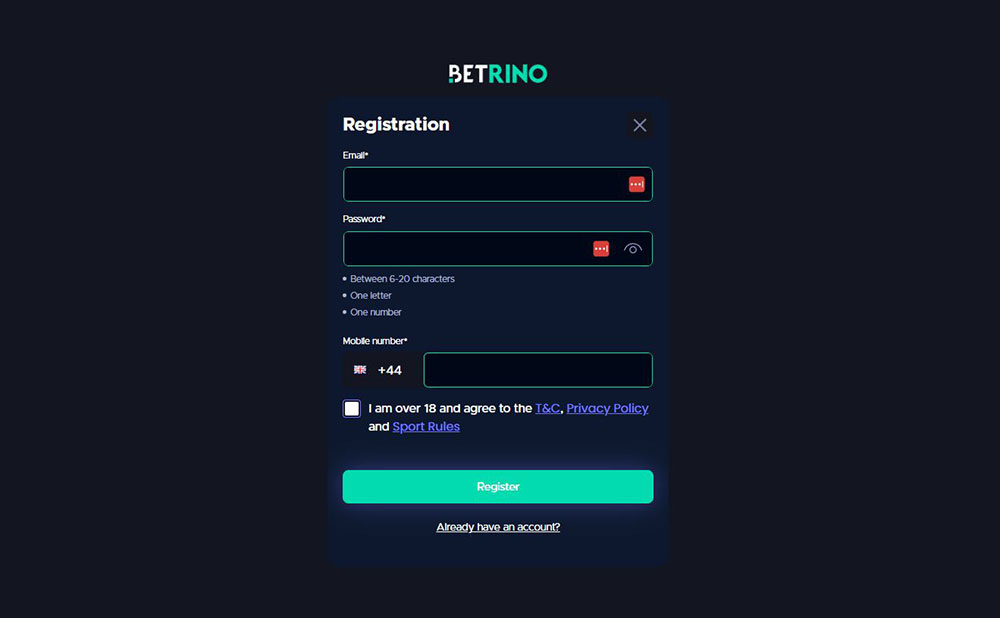 Betrino Casino Registration