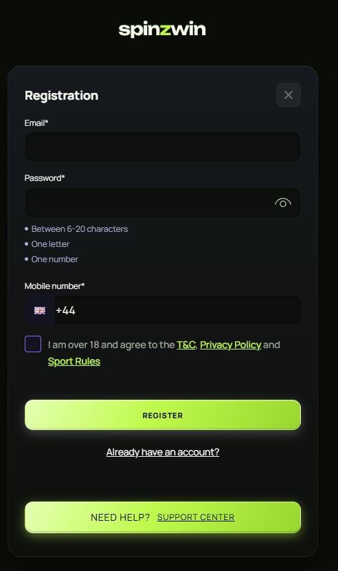Spinzwin Registration Process