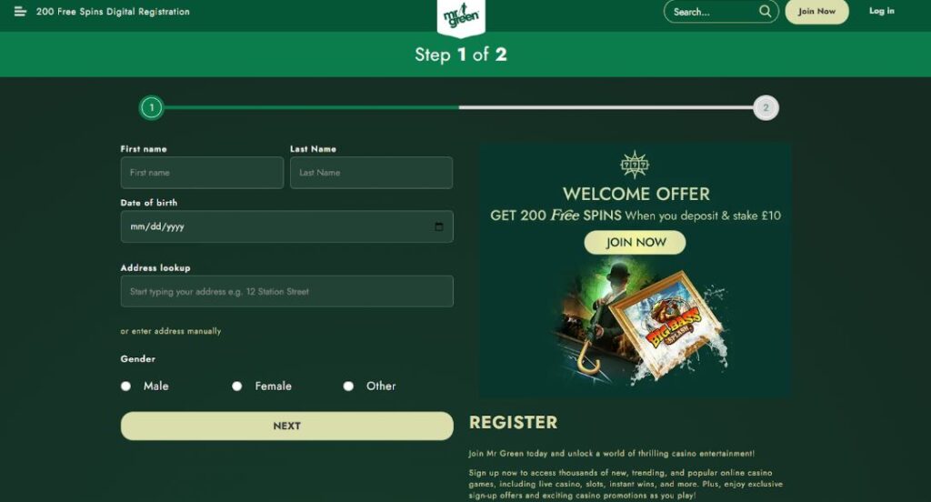 Mr Green Casino Registration