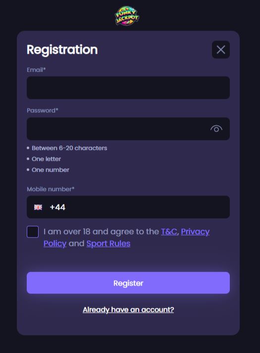 Funky Jackpot Casino - Registration Process