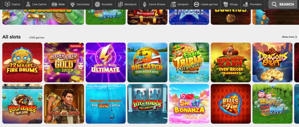 Preview of 32Red Casino’s slots section featuring over 4,700 slot games including exclusive titles and popular releases.