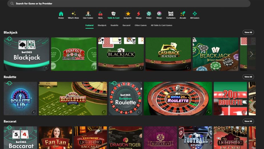 bet365 Casino Table Games