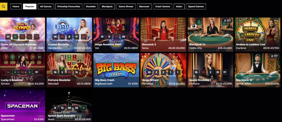 PricedUp Casino Live Casino