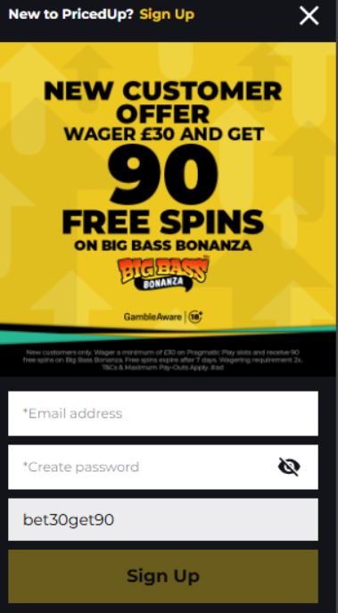 PricedUp Casino Welcome Bonus