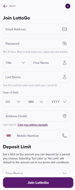 LottoGO Casino Registration Process