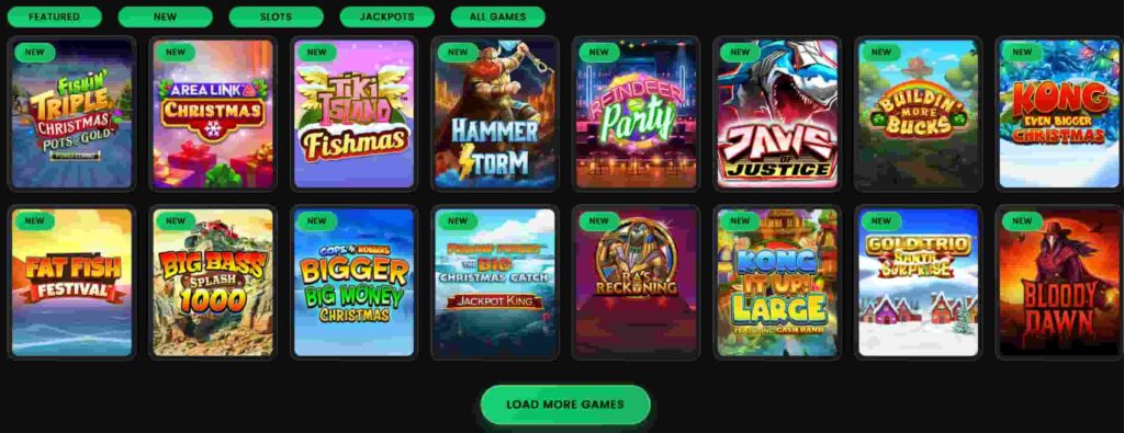 Alfobet Casino slot games lobby showing popular titles including Big Bass Splash, Fat Fish Festival, Kong Even Bigger Christmas, and Jackpot King slots.
