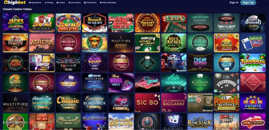 Highbet Casino Table Games