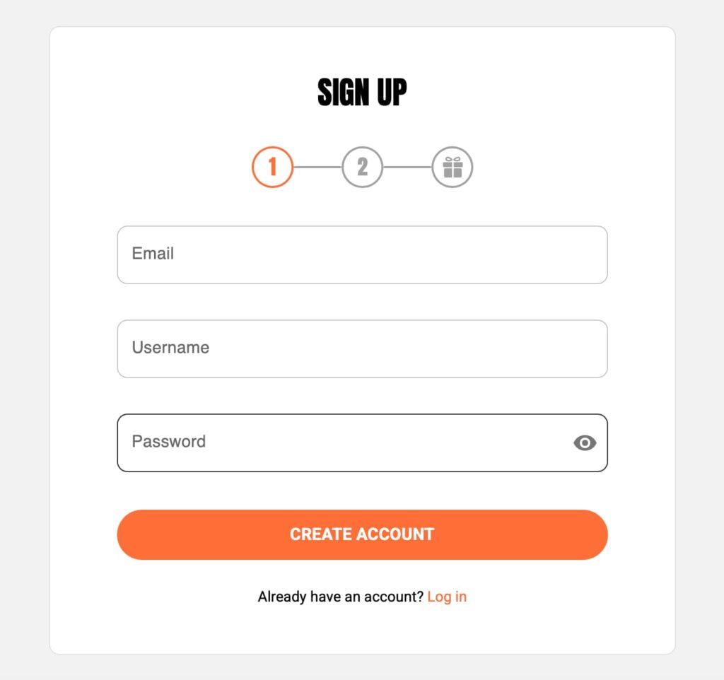 Griffon Casino sign-up form showing fields for email, username, and password with a ‘Create Account’ button.