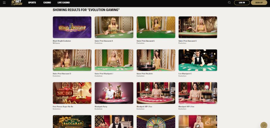 BetMGM Casino Evolution Gaming