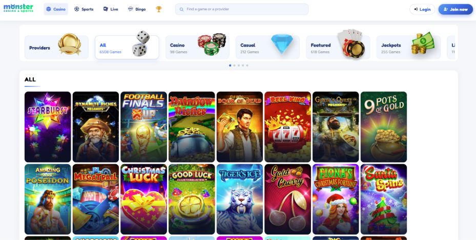 Monster Casino Game Selection