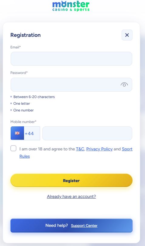 Monster Casino Registration Process