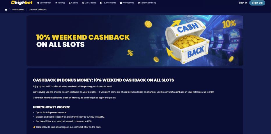 Highbet Casino Cashback