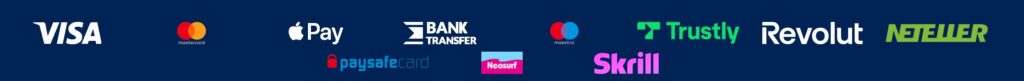 Dream Vegas Casino payment methods including Visa, Mastercard, Apple Pay, Trustly, Revolut, Neteller, Skrill, Paysafecard and bank transfer.