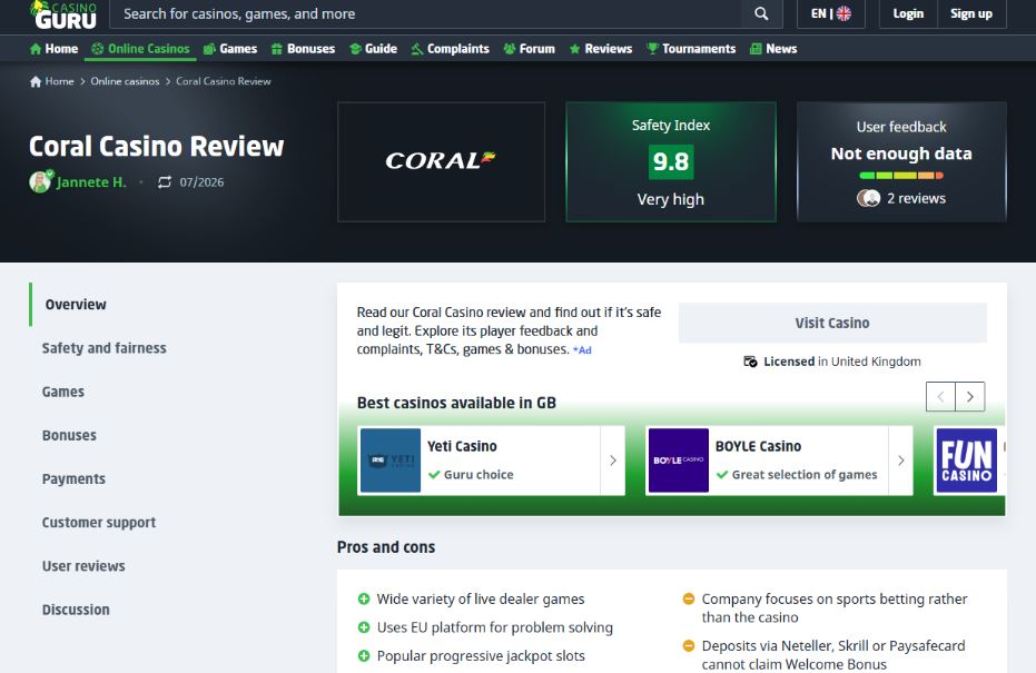 Coral Casino Reputation