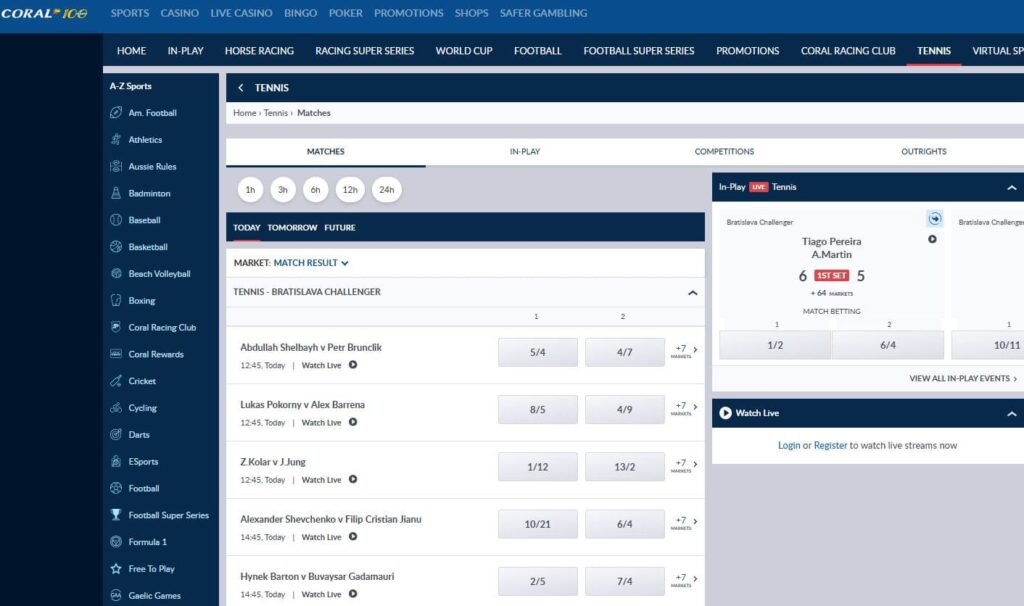 Coral tennis betting