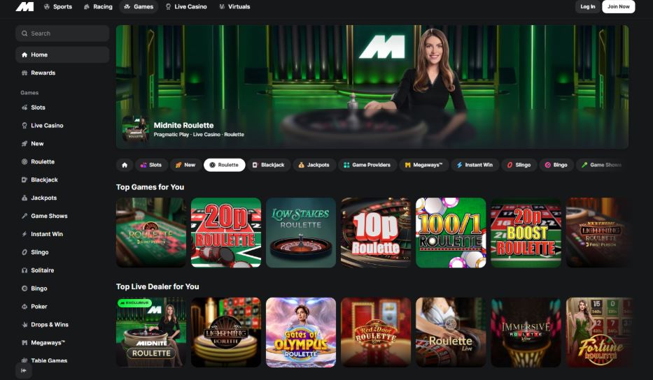 Midnite Casino - More than 80 Roulette Games