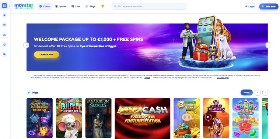 Monster Casino - £20 Minimum Deposit