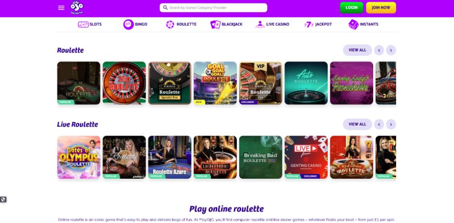 PlayOJO Casino - Roulette Casinos