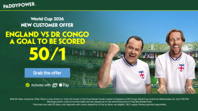 England v DR Congo Paddy Power Offer: Get 50/1 A Goal To Be Scored