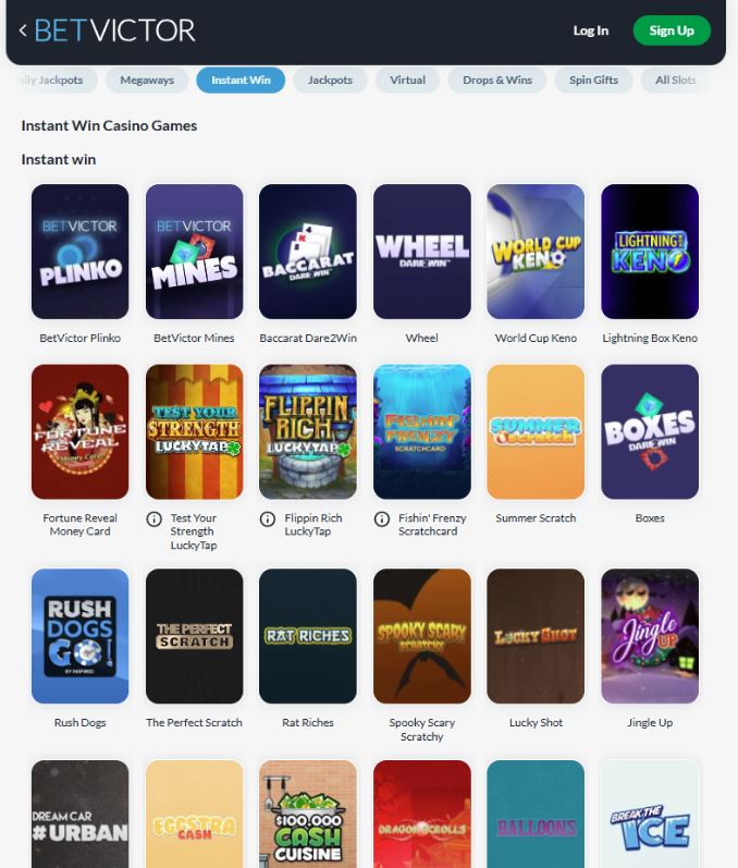 BetVictor Casino Feature Highlight - 40+ Instant Wins & Originals