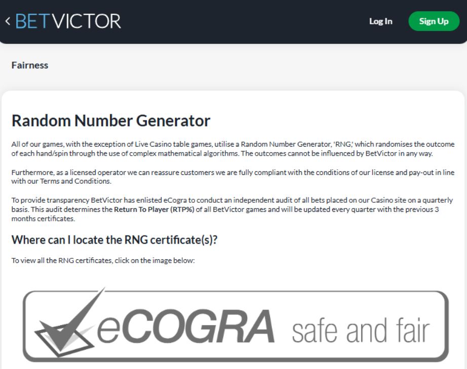BetVictor Casino RTP & Fairness Report