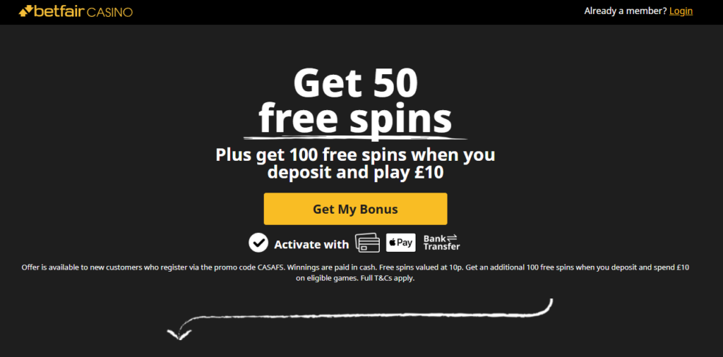 Betfair Welcome Bonus: Get 50 Free Spins When You Join + Deposit £10 Get 100 Free Spins