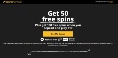 Betfair Welcome Bonus: Get 50 Free Spins When You Join + Deposit £10 Get 100 Free Spins