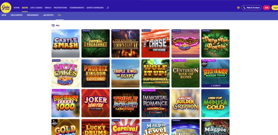 Gala Bingo - Game Selection