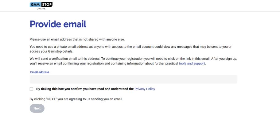 How to Register for GamStop - Provide email
